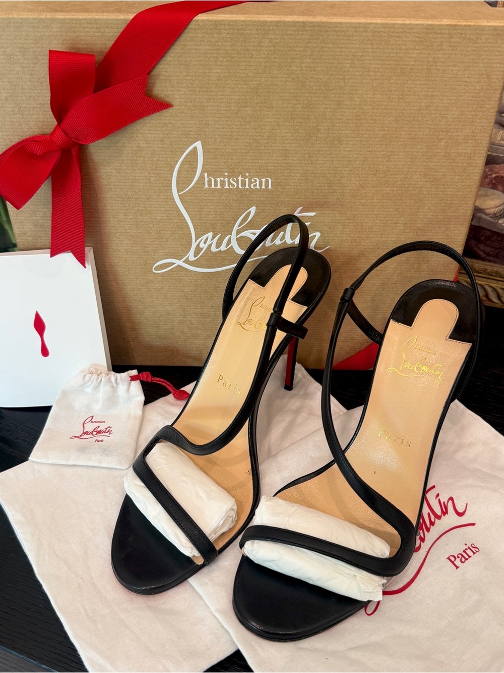 Christian Louboutin Rosalie Black Leather Open-Toe Stiletto Sandals